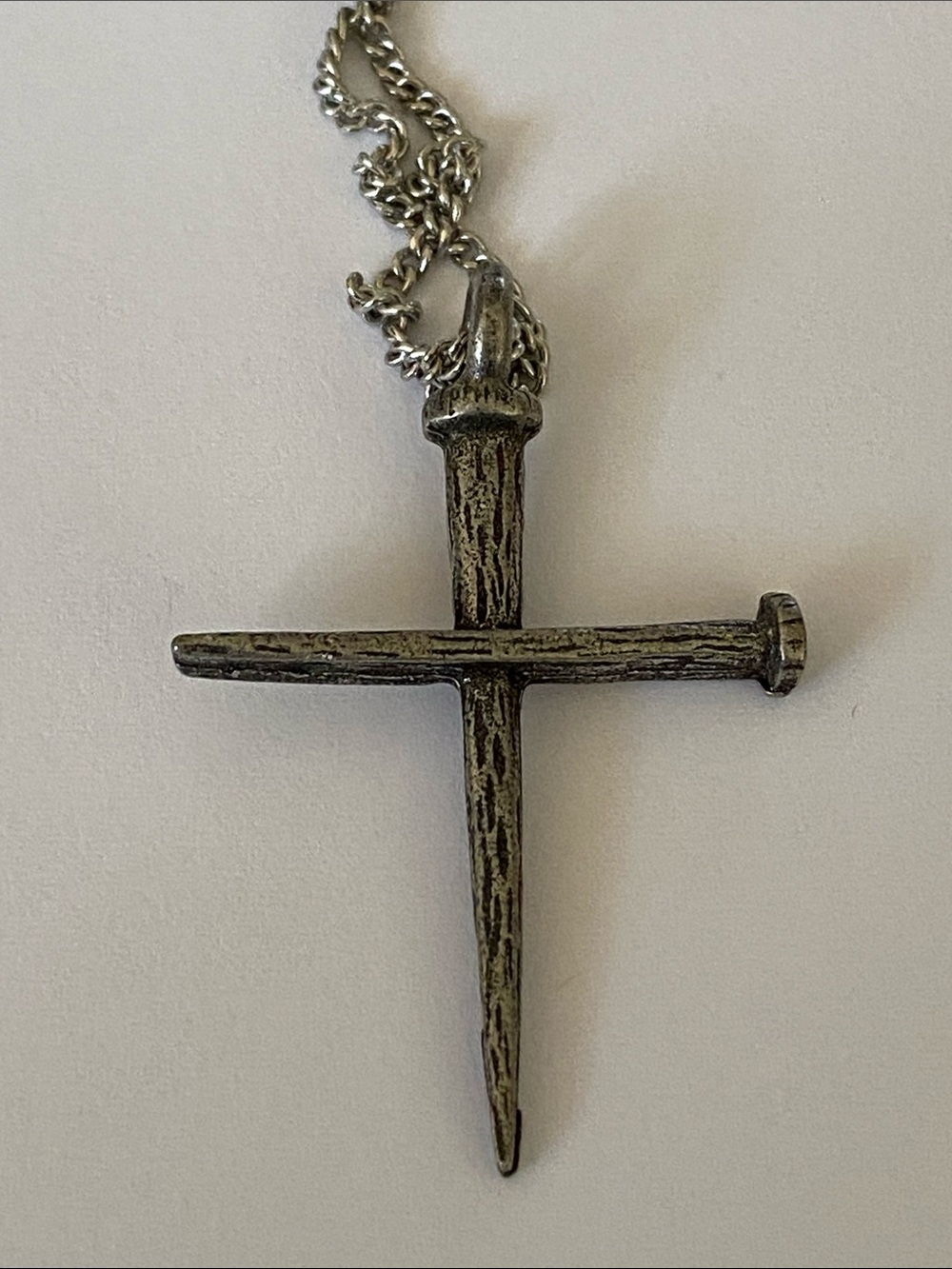 Men's Silver-Tone Rustic Nail Cross Pendant Necklace